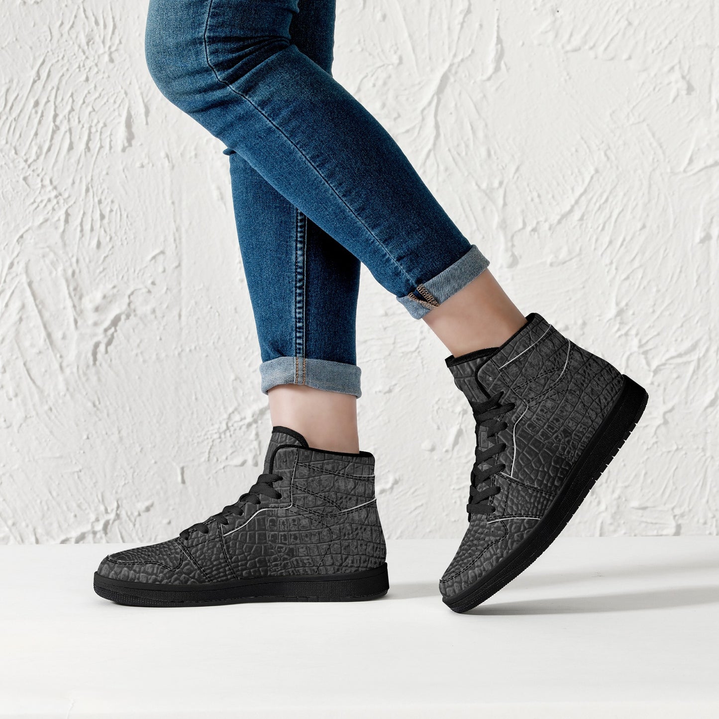 Women's Black High Top Leather Sneakers