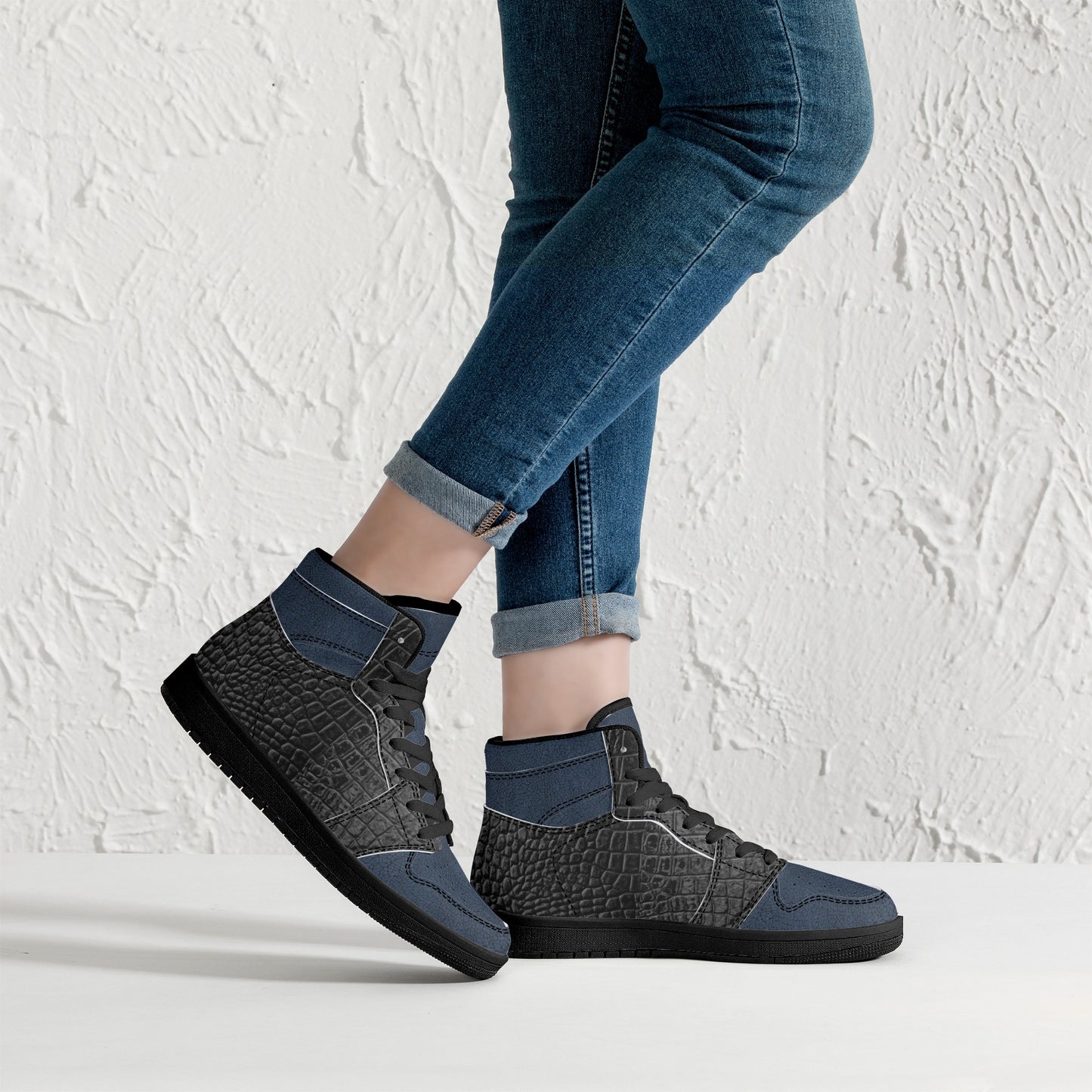 Women's Black High Top Leather Sneakers