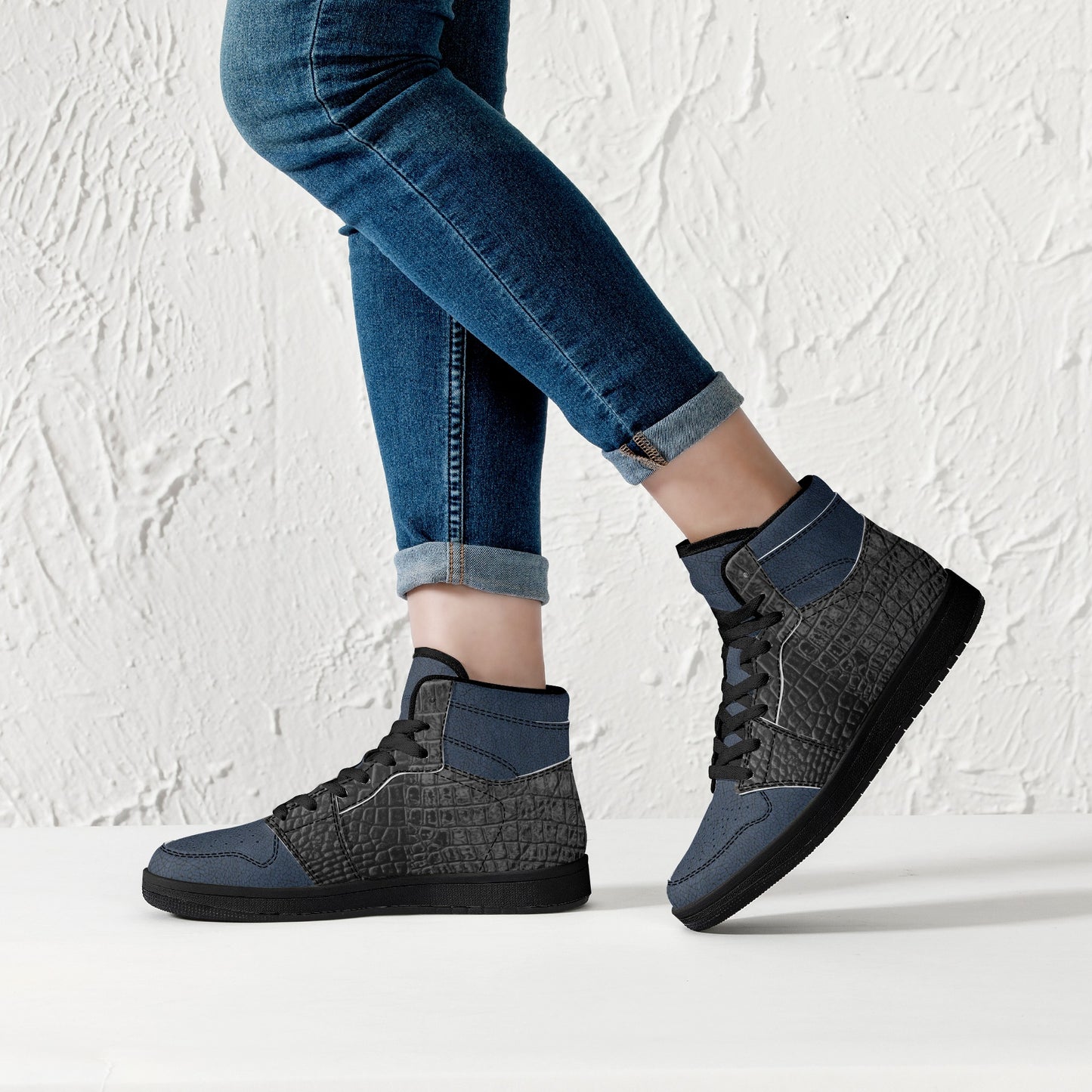 Women's Black High Top Leather Sneakers