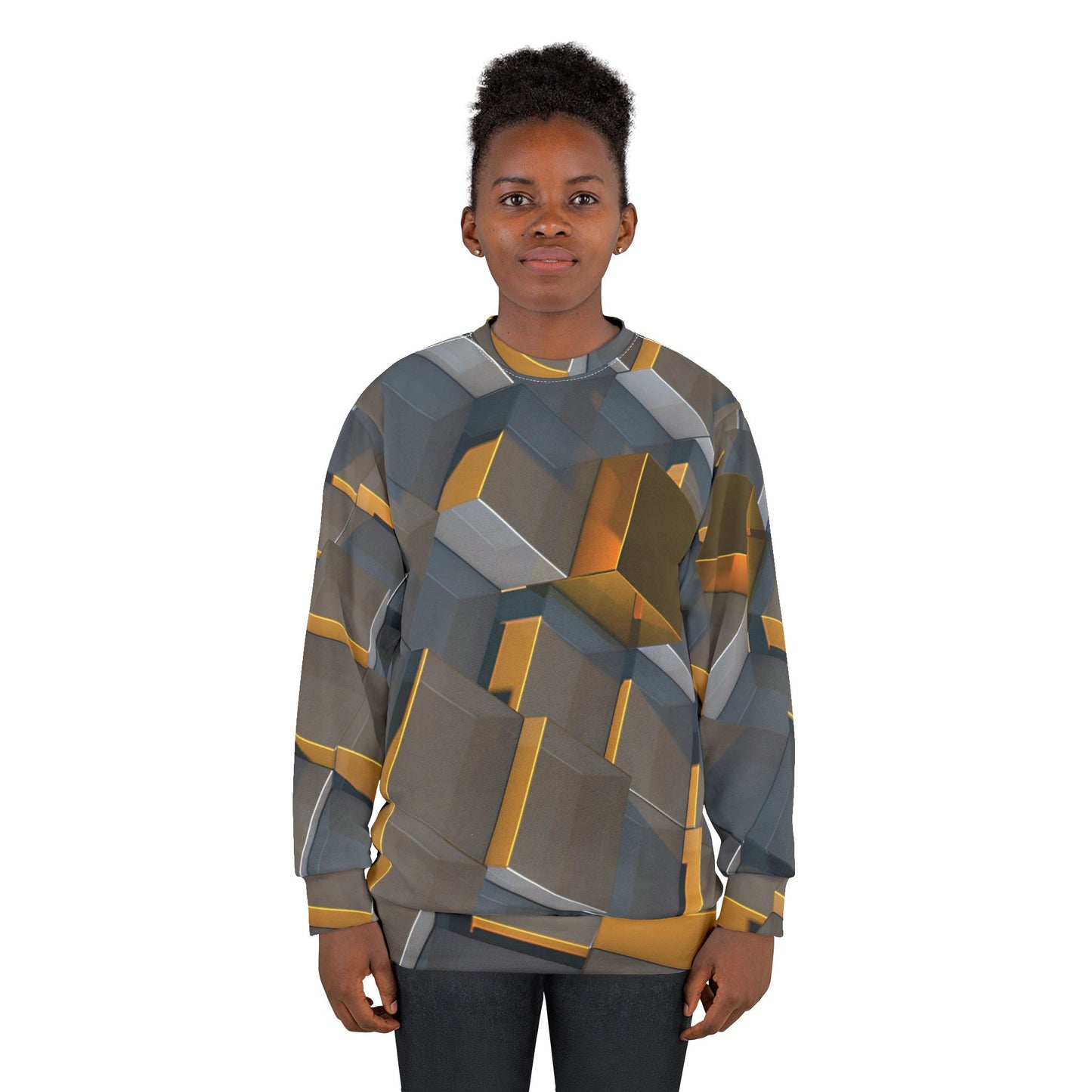 HOA Modern Geometric Unisex Sweatshirt - Stylish 3D Cube Design for Trendy Comfort