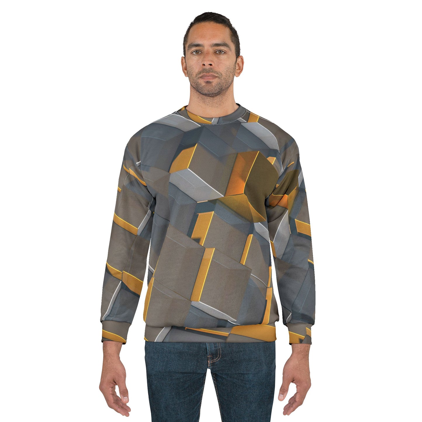 HOA Modern Geometric Unisex Sweatshirt - Stylish 3D Cube Design for Trendy Comfort